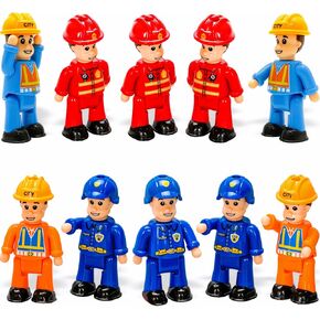 FUNERICA 8-Set Bendable Play People Figures for Kids - Firefighters, Police Officers, Construction Workers, Sanitation and Community Helpers Figurines
