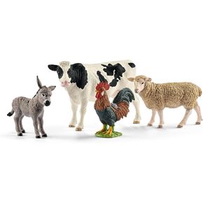 Schleich Farm World - Starter Set, Includes 4 x Collectible Toy Farm Animals, Cow, Sheep, Donkey Foal and Rooster Farm Animal Toys for Kids Ages 3+