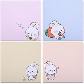 4 Pack 320 Sheets Cute Self-Stick Note Pads, Animal Kawaii Sticky Notes, Cartoon Memo Pads, Cute Stationary, School Supplies, Office Supplies, Home Use, 3.14 x 3.14in (Cute Rabbit)