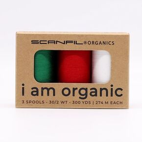I Am Organic Thread - 3 Spools 30/2Wt 300Yd Each - GOTS and Oeko-TEX Certified (Achromatics-Black White Gray)