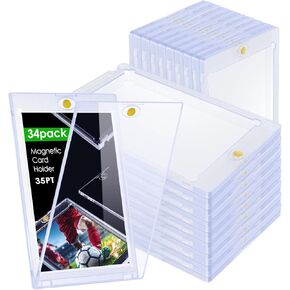 34 Pack Magnetic Card Holders 35pt Card Protectors Hard Plastic, Magnetic Card Case for Trading Card, Baseball Card, Game Cards