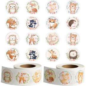 Floral Woodland Animal Stickers - 1000pcs Floral Woodland Animal Stickers Rolls (2 rolls) Forest Friends Sticker Self-Adhesive Decals Christmas Winter Xmas New Year Gifts Decorative Kids Reward