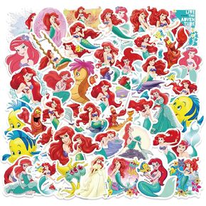50Pcs Cartoon The Little Mermaid Sticker, Cute Waterproof Vinyl Disney Stickers for Water Bottles Tumbler Luggage Skateboard Bumper Scrapbook Mug, Sticker Gift for Kids Teens Adults