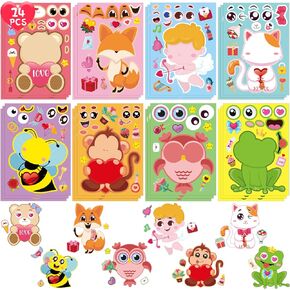 24 Sheets Valentines Stickers for Kids Valentines Day Make Your Own Stickers DIY Make a Face Stickers Valentine's Day Class Party Game for Kids