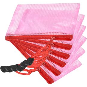YOKIVE 6 Pack Mesh Zipper Bags, B8 Mesh File Pockets | Plastic Document Pouch, Great for Office Appliances Travel Storage(Red)