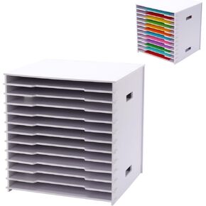 Scrapbook Paper Organizer 12" x 12", 12 Tier File Sorter Storage, White Cardstock Paper Sorter Storage Rack, Document Holder Desktop Scrapbook Paper Organizer Cube for Home Office School