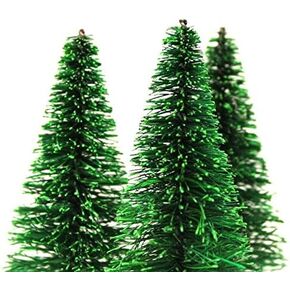 Meyer Imports Bottle Brush Trees - 3" - 4 Pcs Set - Mounted with base - Miniature Dollhouse Christmas Tree - 218-0255