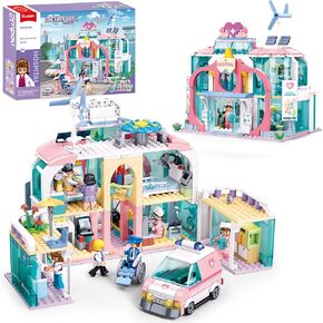 Sluban Girls Friends Hospital Building Sets, City Playset with Pull-Back Ambulance 4 Departments, 7 Minifigures, Compatible with Lego Friends, Christmas Thanksgiving Day Gifts for Girls Kids 6+ 8+ 12+