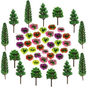 47pcs Mixed Model Trees 1.37-5.1 inch(3.5-13.5 cm) Fake Architecture Trees Scale Bushes Diorama Tree for DIY Train Railroad Scenery Natural Greenen Landscape
