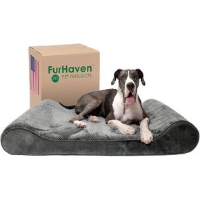 Furhaven Orthopedic Dog Bed for Extra Large Dogs w/ Removable Washable Cover, For Dogs Up to 180 lbs - Minky Plush & Velvet Luxe Lounger Contour Mattress - Gray, Giant/XXXL