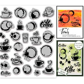 GLOBLELAND Coffee Stains Cling Rubber Stamp 7.09x8.66inch Coffee Cup EVA Stamps Embossing Stamp Seal Coffee Background Rubber Stamps for DIY Scrapbooking and Card Making Paper Craft Decor