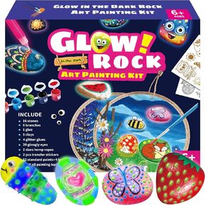 SOOVSY Glow in The Dark Rock Painting Kit, Paint Rocks Craft Kit for Kids, DIY Arts & Crafts Toy for Boys Girls Birthday Party Gift, Kids Craft Paint Set for Age 4-6-8-12