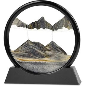 Moving Sand Art, 3D Liquid Motion Deep Sea Sandscape Color Quicksand Decor, Round Glass Flowing Circle Sand Art Sandscapes Picture, Relaxing Desktop Home Office Work Decor, 12 inch Black
