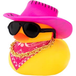 Wonuu Car Decorations Stripe Cowboy Hat Ducks Rubber Rubber ، Dashboard Rubber Ducky لزخرفة السيارة اللطيفة مع قبعة ، نظارات ، قلادة ، وشاح ، وردي