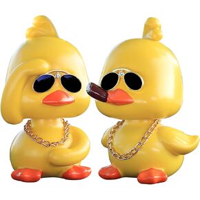 Shaking Head Duck Car Ornaments, 2 Pack Funny Duck Car Dashboard Decorations for Car Auto Interior Decor Accessories(Cool&Cool)