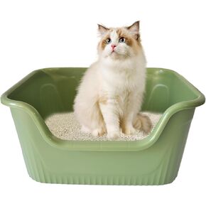 Large Cat Litter Box with High Sides,17.5"x15"x8.9" Open Top Cat Litter Pan Anti Splashing Non-Stick Litter Tray Low Entry Cat Litter Boxes Jumbo Kitty Litter Toilet Easy Clean for Cats(Gray)