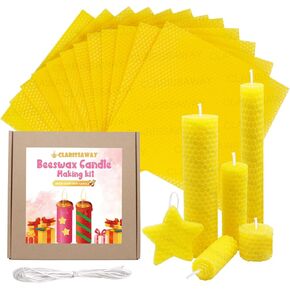 Clarissaway Beeswax Candle Making Kit -12 Pcs Beeswax Sheets for Candle Making Hand Make Your Own Beeswax Rolling Sheet Crafts Gift Kit, DIY Candle Making Kit for Kids, 8 x 8 inch-Yellow Colors