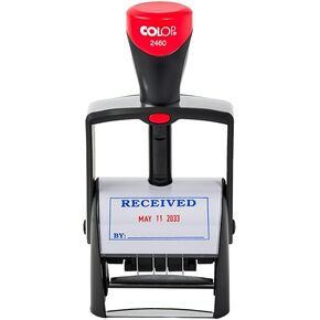 COLOP 2460 Dater Self Inking Stamp with Blue and Red Ink (Received, 27mm x 58mm)