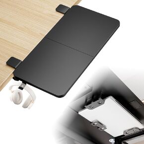 Desk Extender Tray, 28" x 14.4" Clamp On Desk Shelf, Desk Extension with Storage Drawer, Table Desk Arm Rest, Clamp On Keyboard Tray for Office and Home, Workstation Organizer, Large, Black