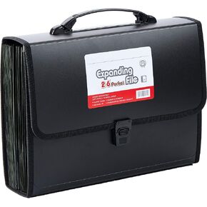 26 Pockets Expanding File Accordion Folder with Handle - Letter A4 Paper Size - Expandable Large Plastic File Folder Wallet Monthly Portable Document Organizer with Flap & Buckle (Black)