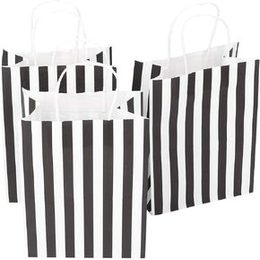 50Pcs Gift Bags Small 5.25x3.25x8 Inch Striped Paper Bags Black And White Gift Bags For Gifts, Shopping, Party, Candy, Birthday, Retail, Easter, Mother's Day, Graduation