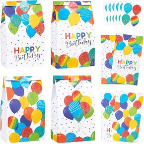 DECORLIFE 24PCS Birthday Party Favor Bags with Stickers, 4 Styles Birthday Goodie Bags for Kids Birthday, Perfect for Boys, Girls