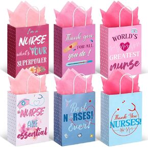 Censen 30 Pcs Nurse Gifts Bag Medical Assistant Gifts Bags Thank You Doctor Paper Goodie Bags with Handles for Healthcare Workers Back to School Party Nurse Appreciation Workers' Day Supplie (Fresh)