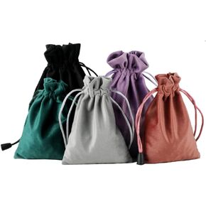 DINYAO 5pcs Small 5 Colors Mixed Gift Fabric Cloth Bag Package Drawstring Pouch Anti Tarnish Jewelry Velvet bags for Wedding, Party, Candy Bags, 6.2x7.8 Inches(5 Colors)