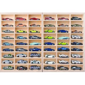Wooden Hot Wheels Display Case,Hot Wheels Storage Display Shelf for 1/64 Scale Toy Cars,Wall Mount Hot Wheels Display,Hotwheels Display Organizer,Collapsible Toy Car Storage(54 Capacity Only case)