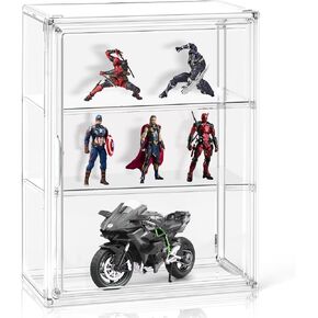 Clear Acrylic Display Case for Figures 4-Tier Collectibles Storage Box with 3 Dividers Stackable Display Stand for Action Figure, Handbag, Shoes,1 Pcs