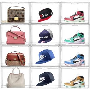 KSacry 12PCS Acrylic Display Case, Display Cases for Collectibles, Purse Storage Organizer, Clear Acrylic Display Boxes with Lid for Handbags, Shoes, Collectibles, Cosmetic and Toys