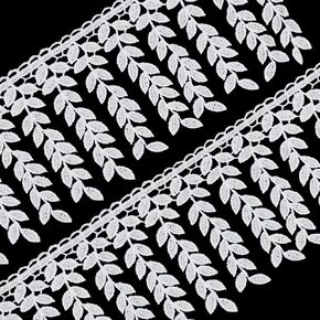 FINGERINSPIRE 7.5 Yards Lace Trim with Leaf Tassel Ribbon White Sewing Fringe Crafts Decorative Trim for Wedding Bridal Dress Party Clothes Decoration