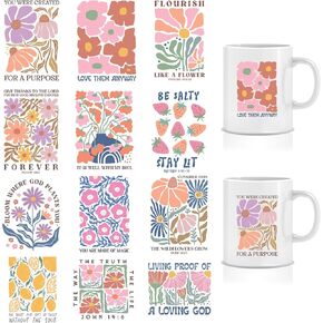 UV DTF Cup Wraps for 16 oz Glass Cups, 12 Sheets, Highland Cow Theme, Funny Rub On Transfers, DIY Crafts