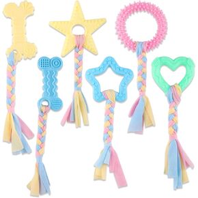 6 PCS Puppy Chew Toys for Teething Small Breed, Puppy Teething Ring, Soft Rubber Durable Dog Teething Toys, Rope Dog Toys, Funny Interactive Toy, Puppy Toys for Small Puppies, Dog Toys Set (Style 3)