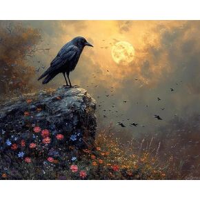 QACEYID Paint by Number, Raven's Moonlit, Adult Crafts Adults' Paint by Number Kits, Room Decor Gift for Birthday Festival 16x20 Inch, No Frame