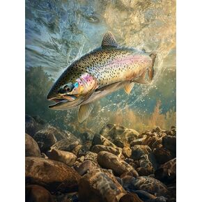 Bimkole Fish Paint by Number for Adults, DIY Oil Painting Kit on Canvas with Paintbrushes and Acrylic Pigment, for Paint by Numbers for Beginner, for Home Wall Decor (16x20Inch) Qm2833
