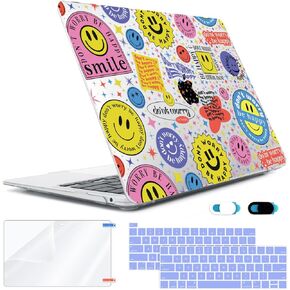 Compatible with MacBook Pro 13 inch Case M2 2023 2022 2021-2016 A2338 M1 A2251 A2289 A2159 A1989 A1706, Plastic Hard Shell Case&Keyboard Cover&Screen Protector&Webcam Cover, Smile