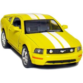 KiNSMART 2006 Ford Mustang GT Edition Yellow w/Racing Strips Decal 1:38 Scale 5" Die Cast Metal Model Toy Car