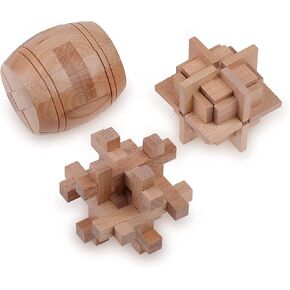Sharp Brain Zone Wooden Brain Teaser Puzzles for Adults & Kids - 3D Puzzles Brain Games, IQ, Mind and Logic Test - Challenging Wood Educational Toys
