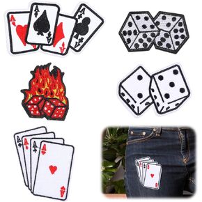 5pcs البوكر الحديد على البقع ، واللعب تصحيح ألعاب القلوب نوادي النوادي إصلاحات مطرزة على الحديد على بقع لسترات الملابس DIY القبعات على ظهر حقيبة الجينز