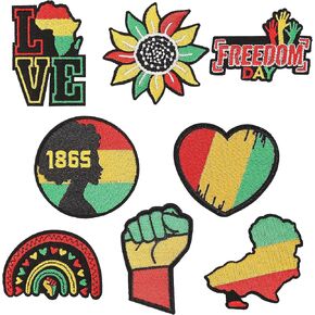 8Pcs Black History Month Iron On Patches, Juneteenth Embroidered Patches, June 19th 1865 Patches Sew on Iron on Embroidered for Freedom Day DIY Craft Clothing Bags Decor Party Supplies