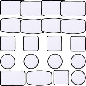 Sublimation Patches - Iron-on Blank Patches 4 Shapes for DIY Hats Jeans - Self Adhesive Stick to Cosmetic Bags Mobilephone Computer (20pcs Black Border)