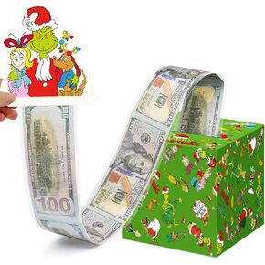 Christmas Money Box for Cash Gift Pull, Surprise Money Holder Cash Gift with 30 Pcs Transparent Bags, Christmas Party Gifts for Kids Adults (Green)