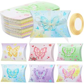 Pineraap 48 PCS Butterfly Pillow Joxes 6 Colours Butterfly Party Favor Treat Boxes Spring Discorative Candy Joxes Small Goody Hights Boxs with Ribbon for Baby Shower Wedding Party Supplies