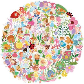 Haooryx Spring Woodland Fairy Stickers - 100pcs Spring Woodland Fairy Stickers Bulk Pack Cartoon Forest Fury Fairy Self -Desive Sticker Count