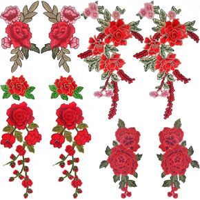 10pcs(5 Pairs) Blue Embroidered Flower Sew On Patches Floral Flower Embroidery Appliques Decorative Patches for DIY Jeans Hat Bag Clothes Sewing Art Crafts, 5 Styles