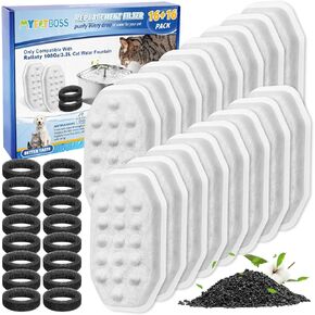 Cat Fountain Filter Replacement, Cat Water Fountain Filter Compatible with Rellaty 3.2L/108oz Cat Water Fountain, 10 Water Fountain Filters with 10 Sponge Filters 10+10 Pack