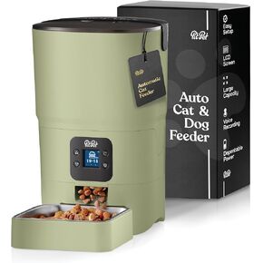 Smart Automatic Cat Feeder - 6-L Reliable Automatic Cat Food Dispenser with Display LCD Screen for Easy Set Up -Portion Control Automatic Dog Feeder - (Green, 6 Liter (25 Cups))
