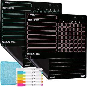 Mr. Pen Magnetic Dry Eraser Chore Board for Multiple Kids, 2 Pack with 6 Eraser Cap Markers, Refrigerator Magnetic Chore Chart