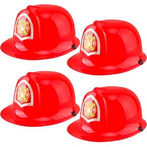 4 Pack Kids Firefighter Hat Firefighter Children's Helmet Plastic Fire Hats for Kids Birthday Firefighter Party Halloween Costume Accessories